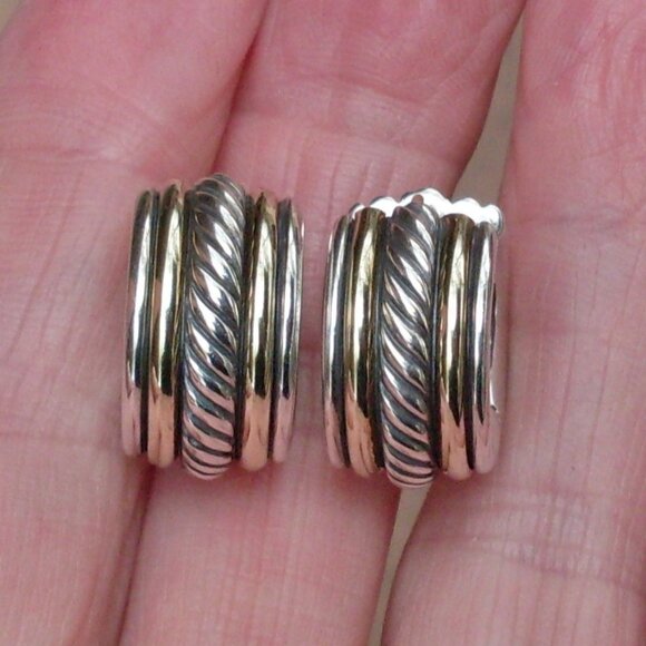 Retired David Yurman Cable Classic Hoop Earrings - 14K/925 - Can Wear Two Ways